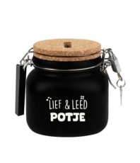 Luxe spaarpot - Lief en leed + snoepzak 400 gram Luxe spaarpot - Lief en leed + snoepzak 400 gram